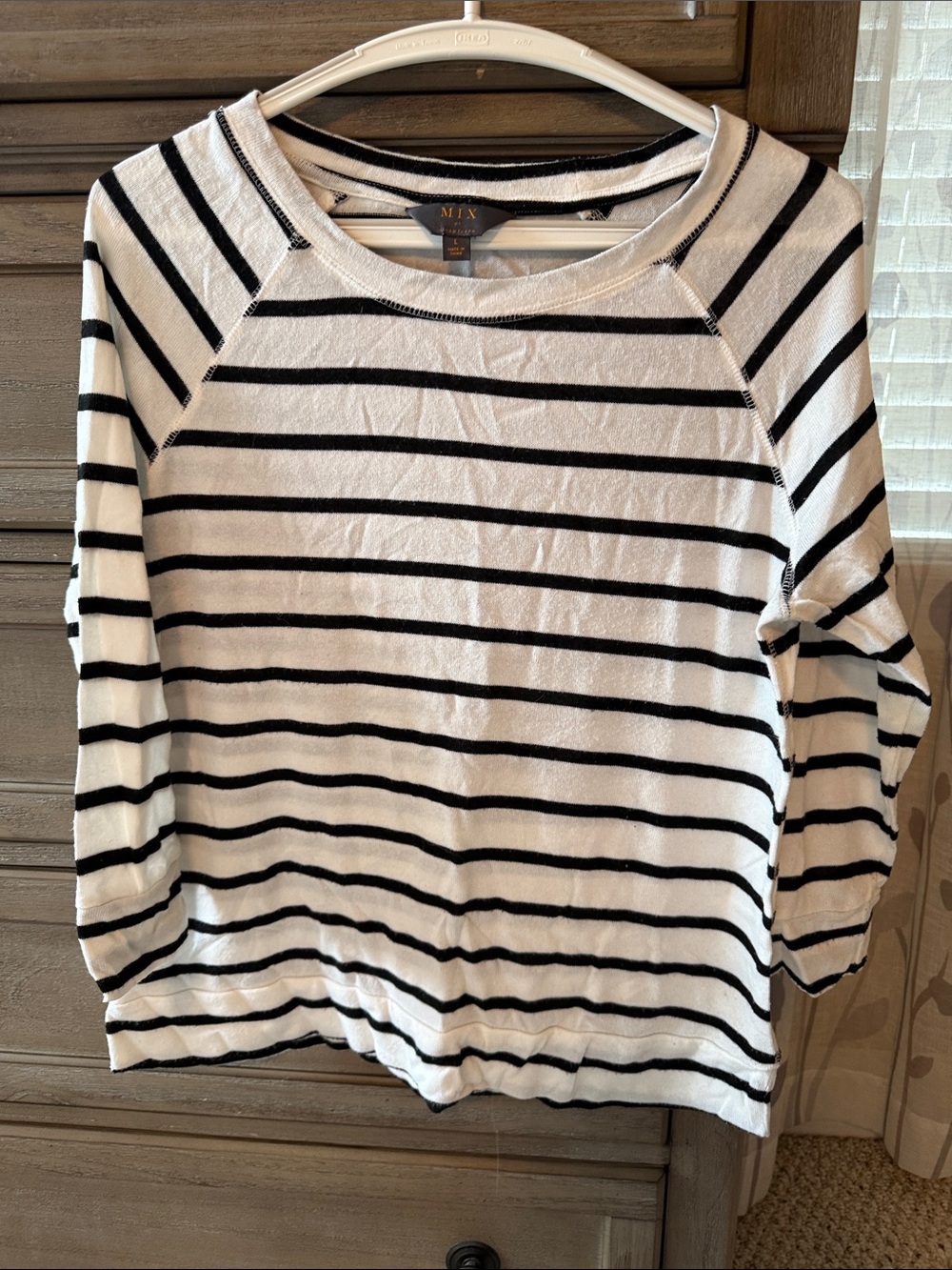 Mixit Lightweight Black and White Striped Crewneck Sweatshirt